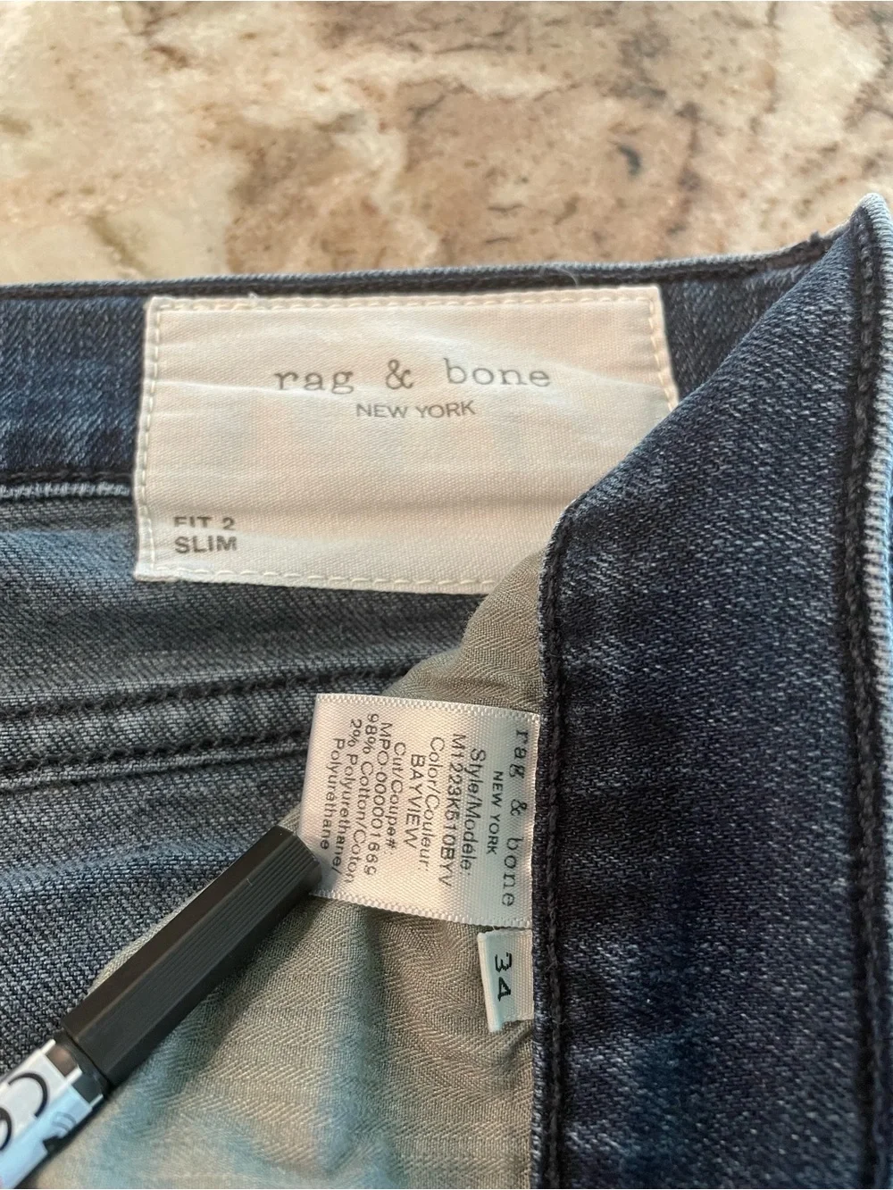 Rag and Bone Fit 2 Slim Dark Wash Mens Demin Jeans Size 34 Bayview Rag & Bone